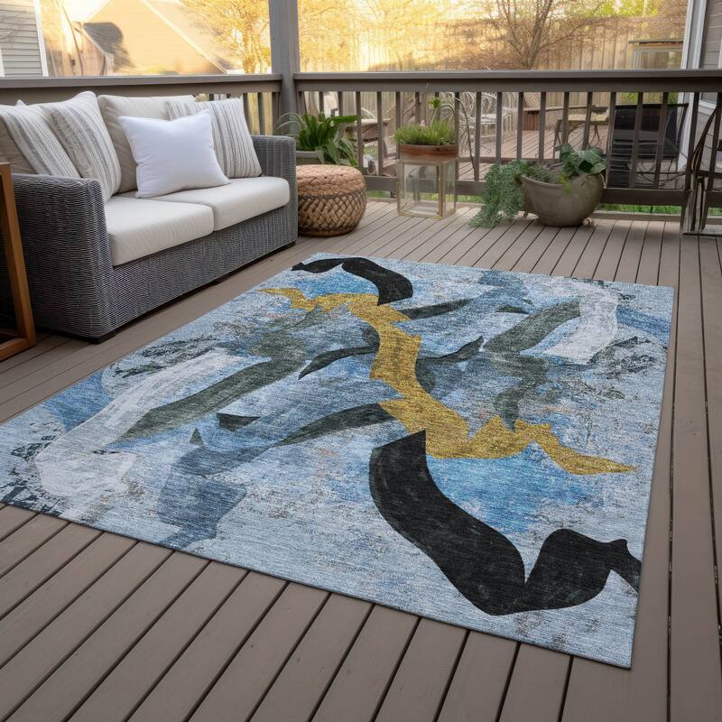 Machine Washable Indoor/Outdoor Contemporary Brushstrokes Chantille Rug