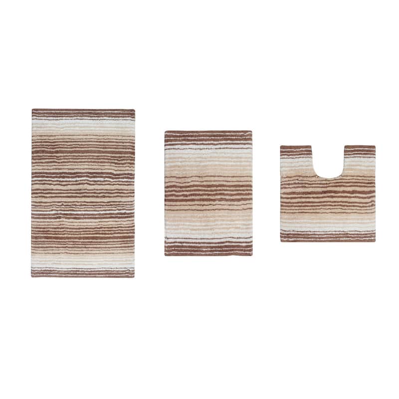 Gradiation Rug Collection 100% Cotton Non-Slip Bath Rug Set, 3 Piece Machine Washable- Bathroom Rug, Bath Rug, U Shaped Contour