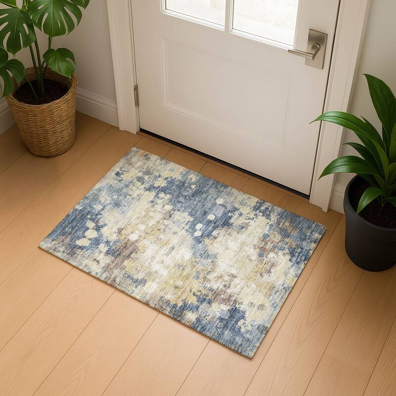Premium Washable Super Soft Abstract Contemporary Mayfield Rug - Gold - 1'8" x 2'6"
