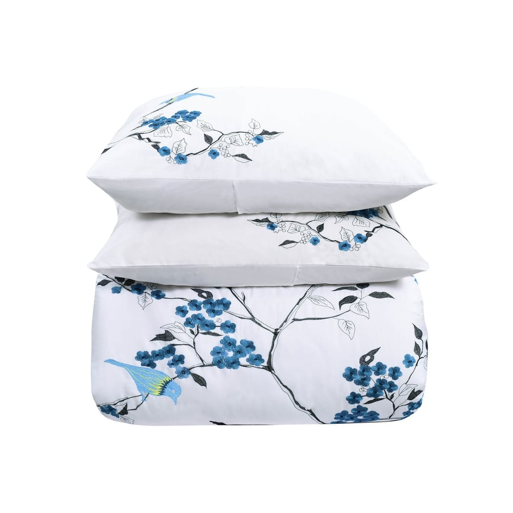 Superior Cherry Garden Embroidered Cotton 3-Piece Duvet Cover Set