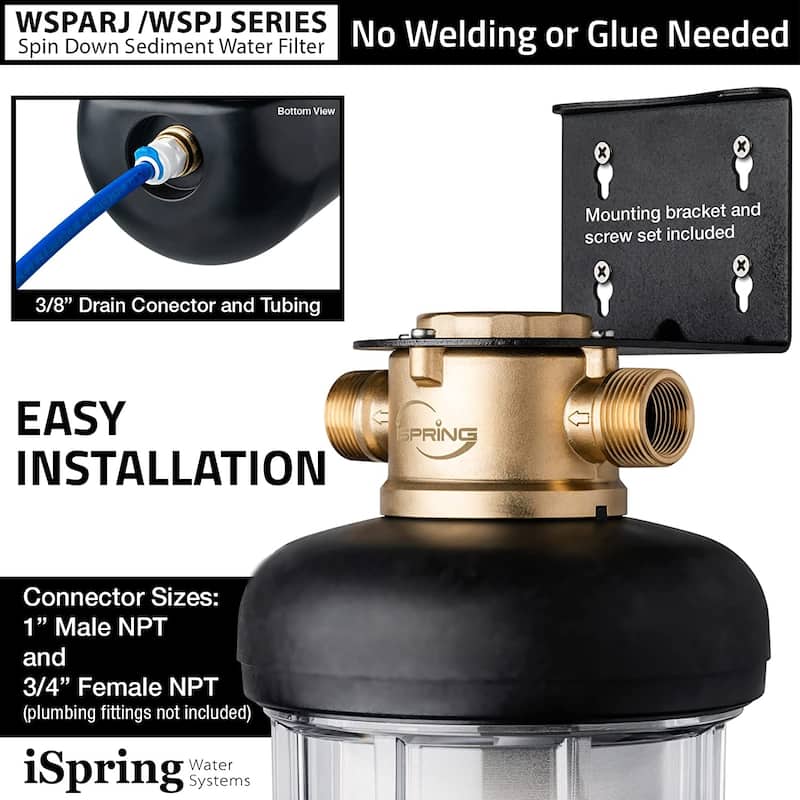iSpring Reusable Whole House Spin-Down Sediment Water Filter, Pre Filter