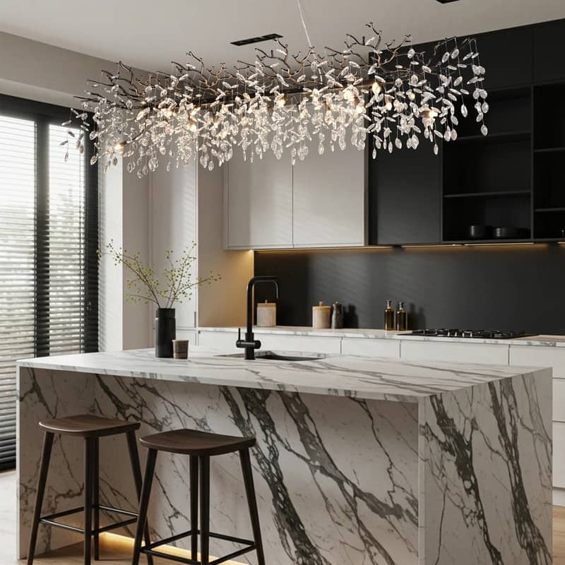 KAYLA 47.2" Modern 14-Lights Gold Luxury Crystal Linear Chandelier