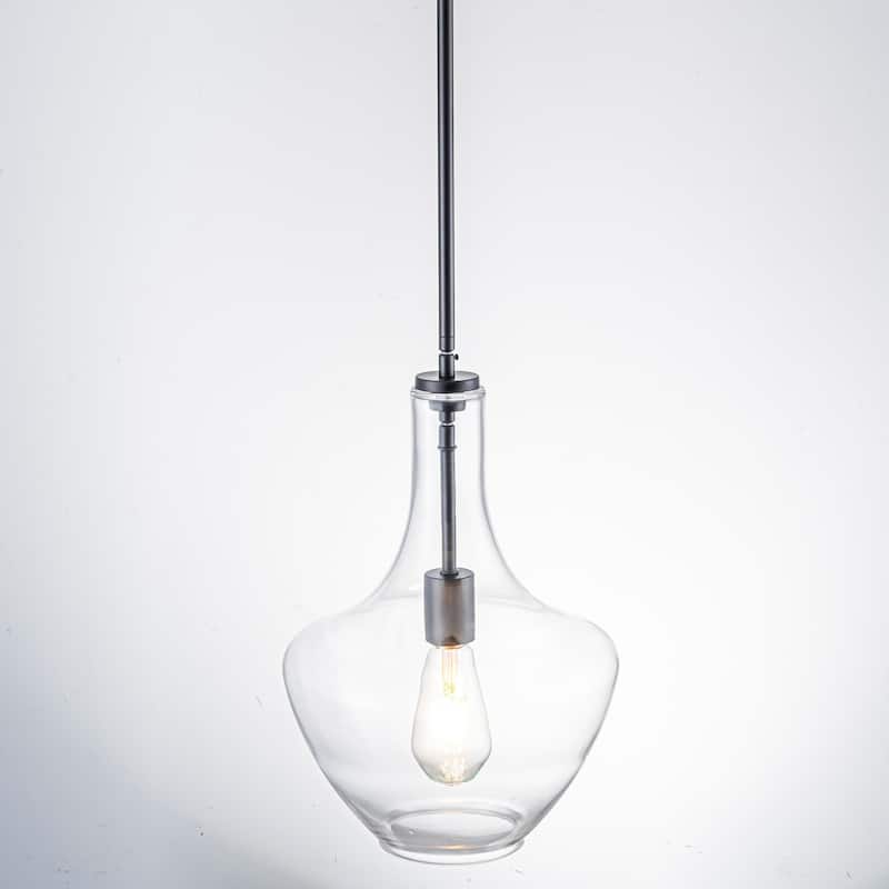 10.4" 1-Light Modern Minimalist Chrome/Gold/Matte Black Clear Glass Pendant Light - Black