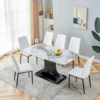 Faux Marble Dining Table Set with Convertible Base - Bed Bath & Beyond ...