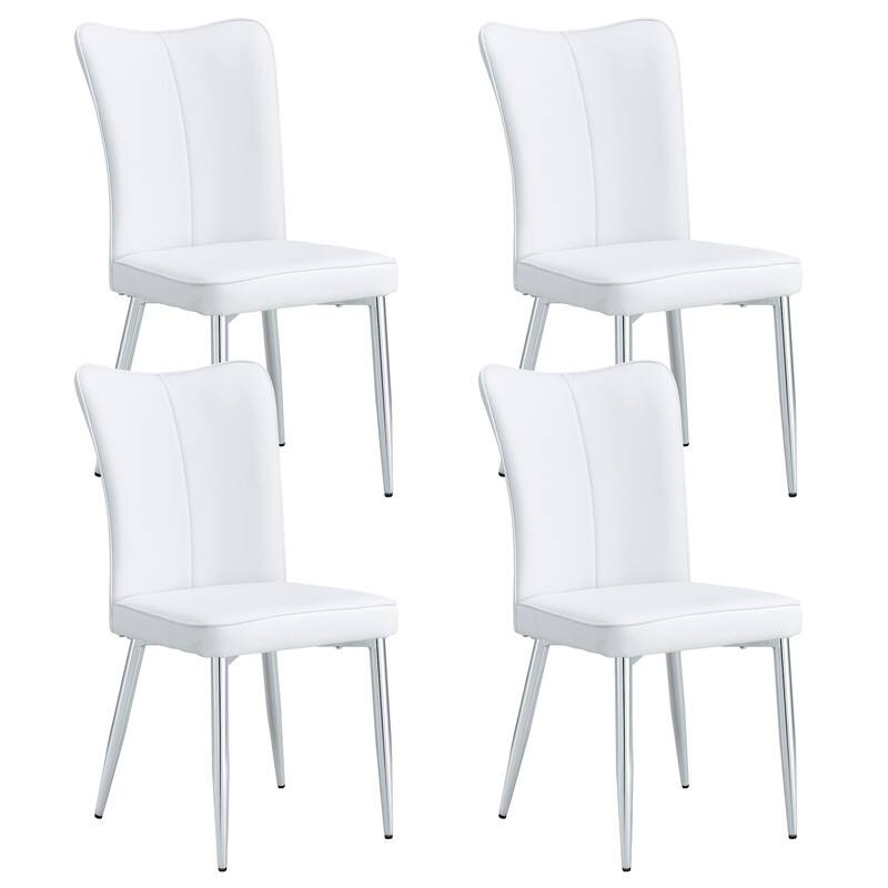 Modern/Minimalist Style PU Leather Dining Chairs Set of 4 with Sliver Metal Legs