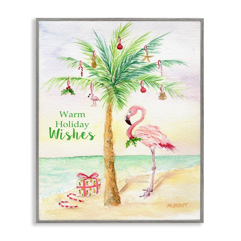 Stupell Tropical Flamingo Christmas Nautical Palm Tree Framed Wall Art - Multi-Color