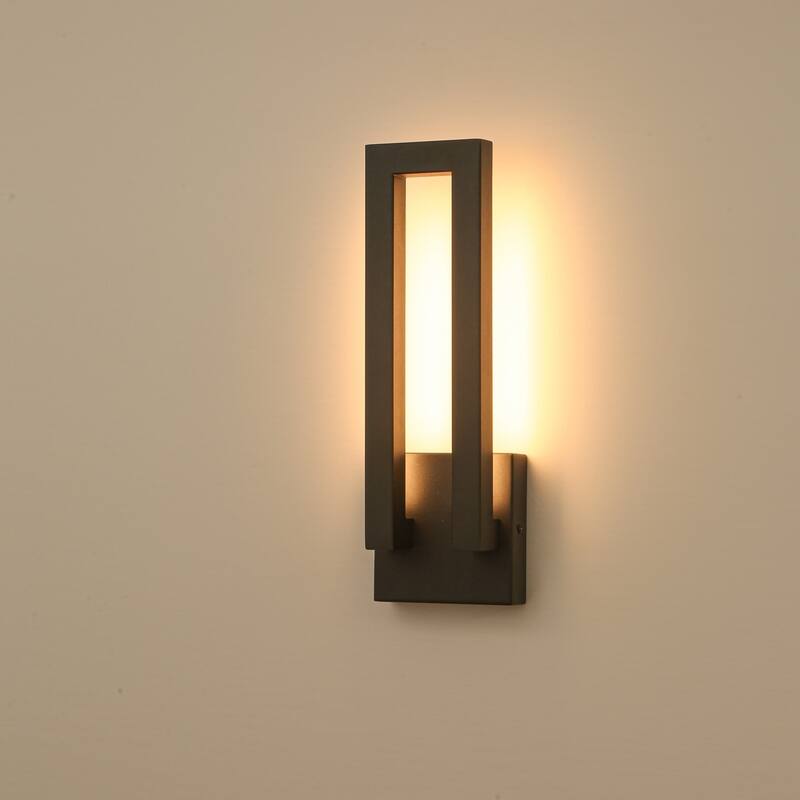 14.6 in. H Satin Black Linear Dimmable Integrated LED Waterproof Outdoor Wall Light Sconce - 4.7 in. W x 14.6 in. H x 2.8 in. D
