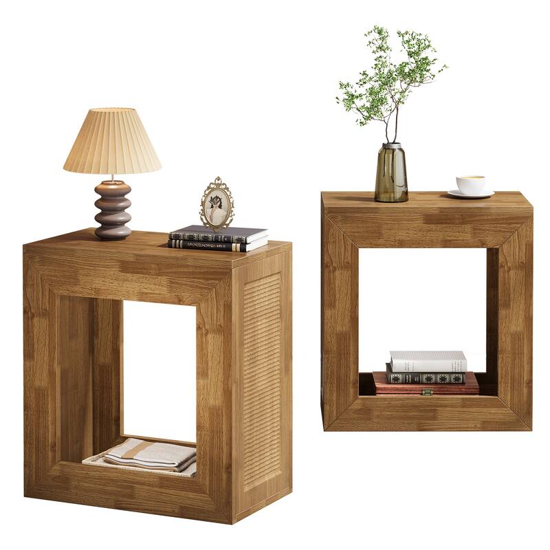 2-Tier End Table, Side Table with Sturdy Base, Square Bedside Table Nightstand - 2-piece