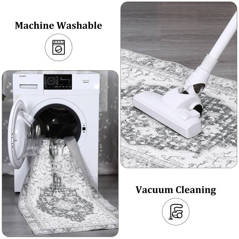 Runner Rug 2x6 Traditional Washable Vintage Medallion Floral Design Area Rug - 2' x 6' Oval