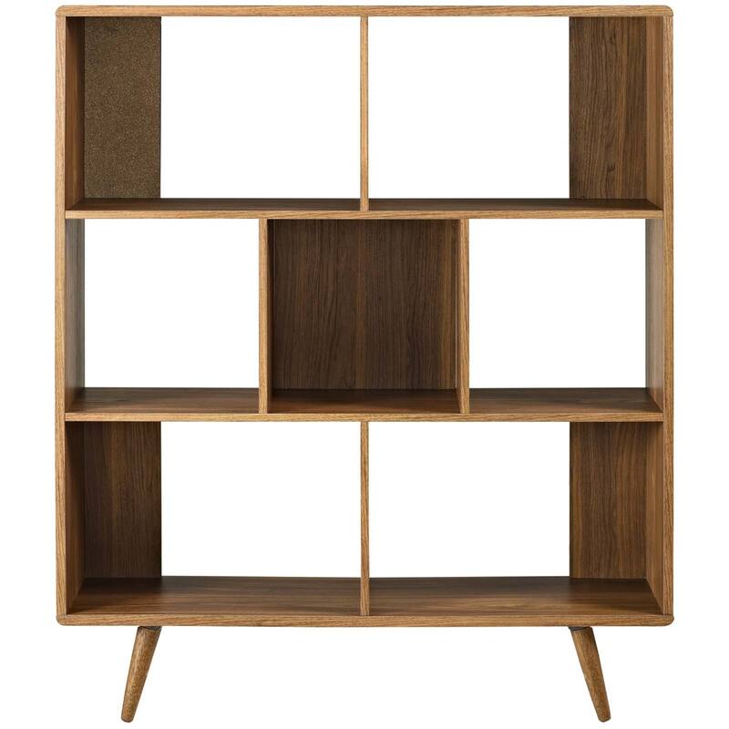 Arbor Mid-century Modern Walnut Wooden 7 Shelf Bookcase Display Cabinet