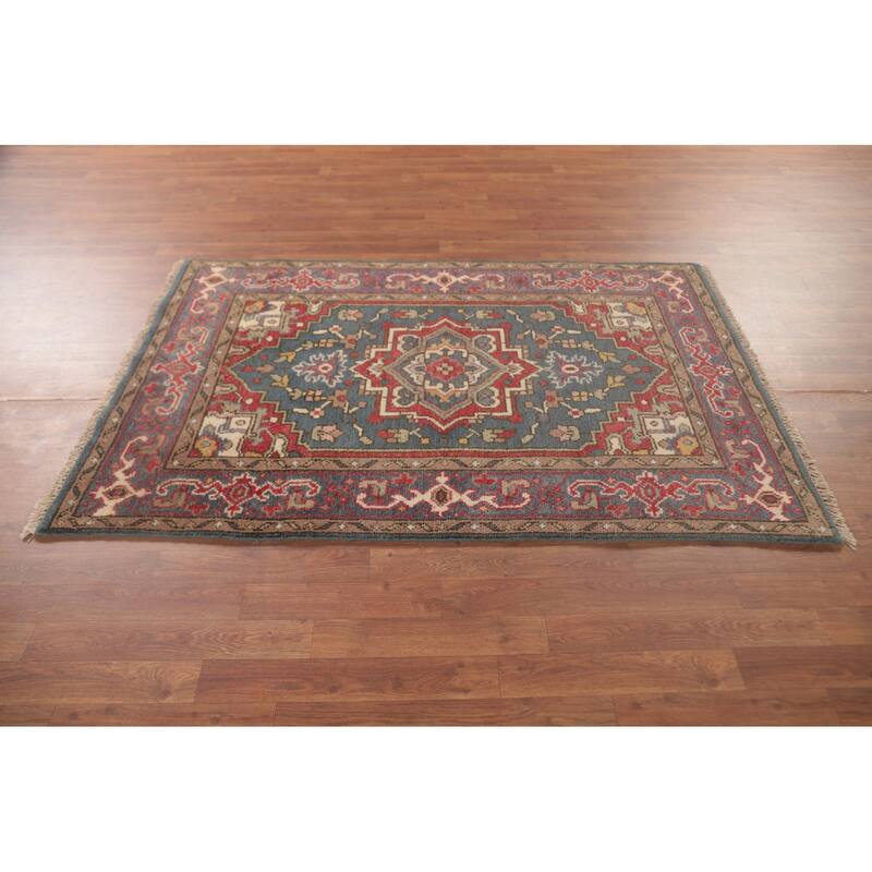 Geometric Heriz-Serapi Oriental Foyer Rug Hand-Knotted Wool Carpet - 3'10" x 5'9"