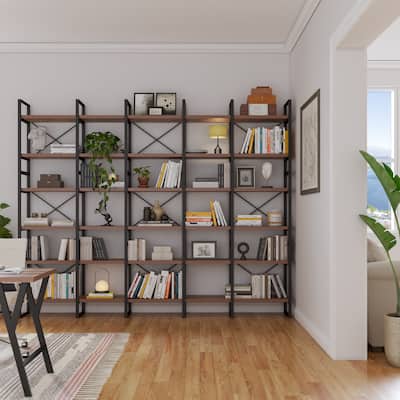 EVE Modern Antique Walnut Color Display and Storage Bookcase - 85" H x 106" W x 12.6" D