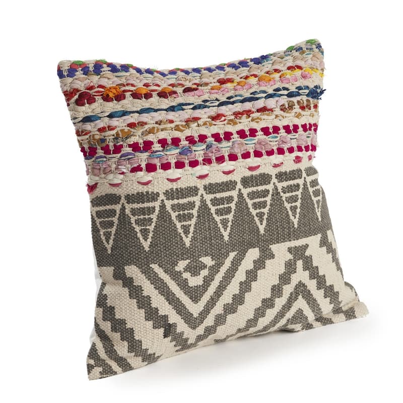 HomeRoots 18" X 18" Blue and Beige Geometric Cotton Blend Zippered Pillow