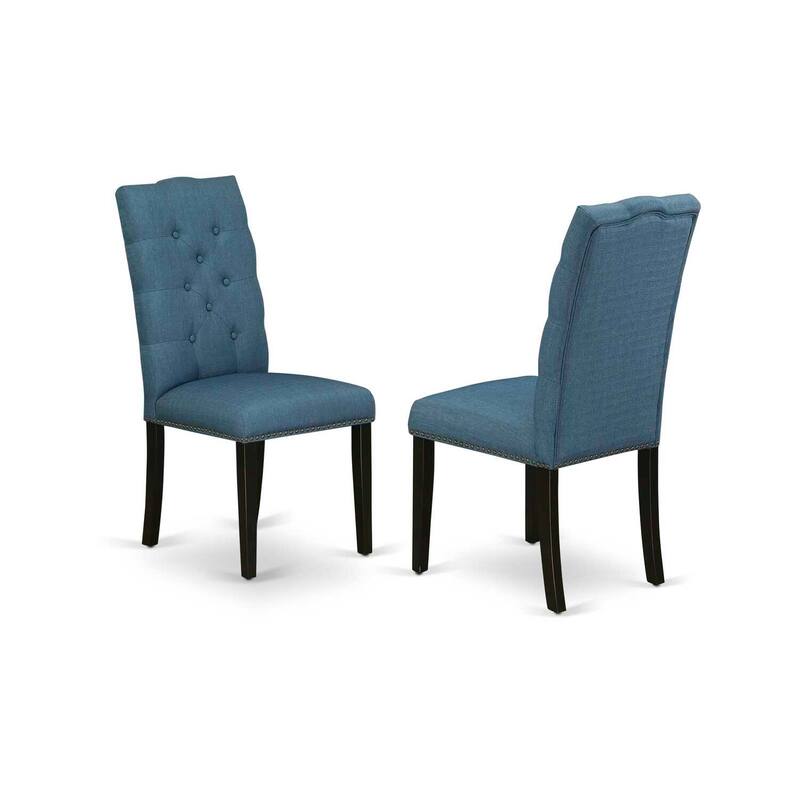 5-Piece Dining Table Set - Wood Table & Linen Fabric Chairs - Distressed Jacobean & Black Finish