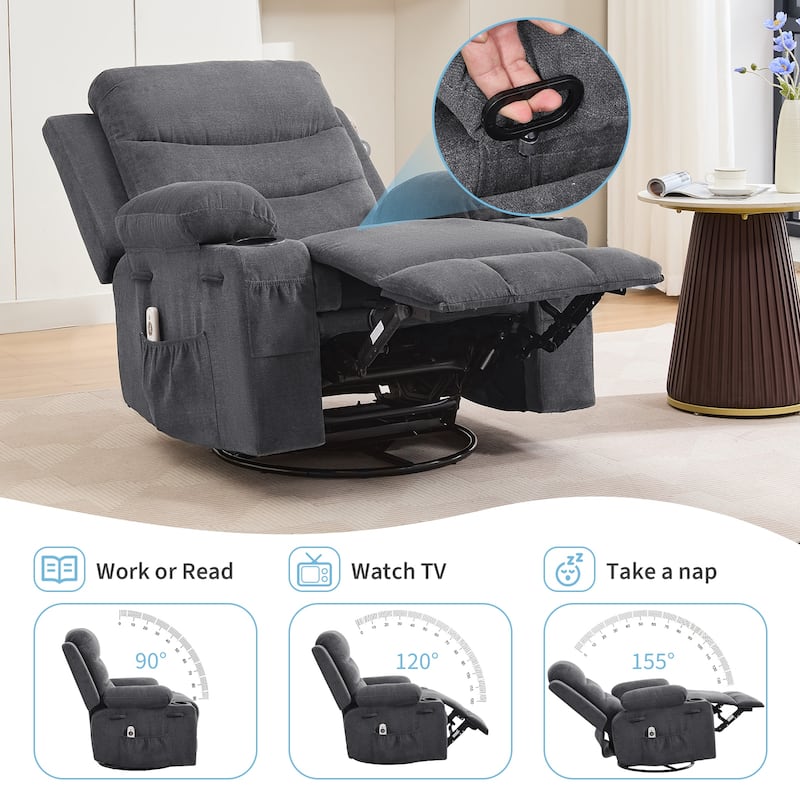 Swivel Rocker Recliner Chair with Massage and Heat, Oversized Reclining Sofa