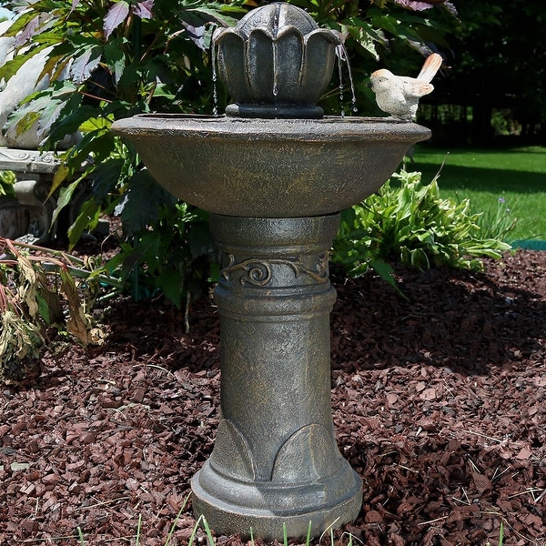 Sunnydaze Blooming Birdbath Outdoor Water Fountain with Bird Accent - 24-Inch