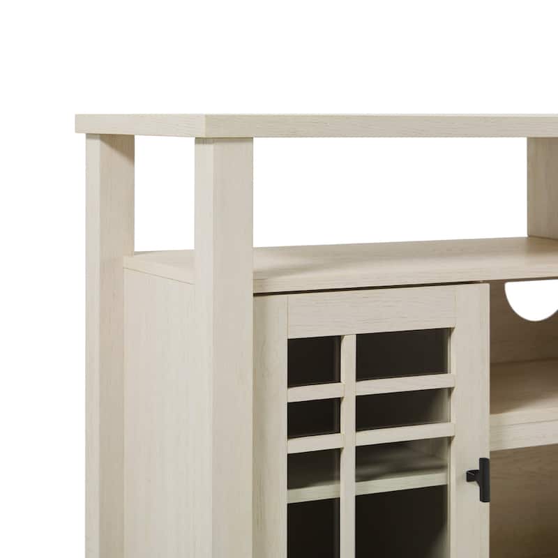 Transitional 58" 2-Door Sideboard with Windowpane Design for Living Room, Bedroom and Office, Ivory Oak