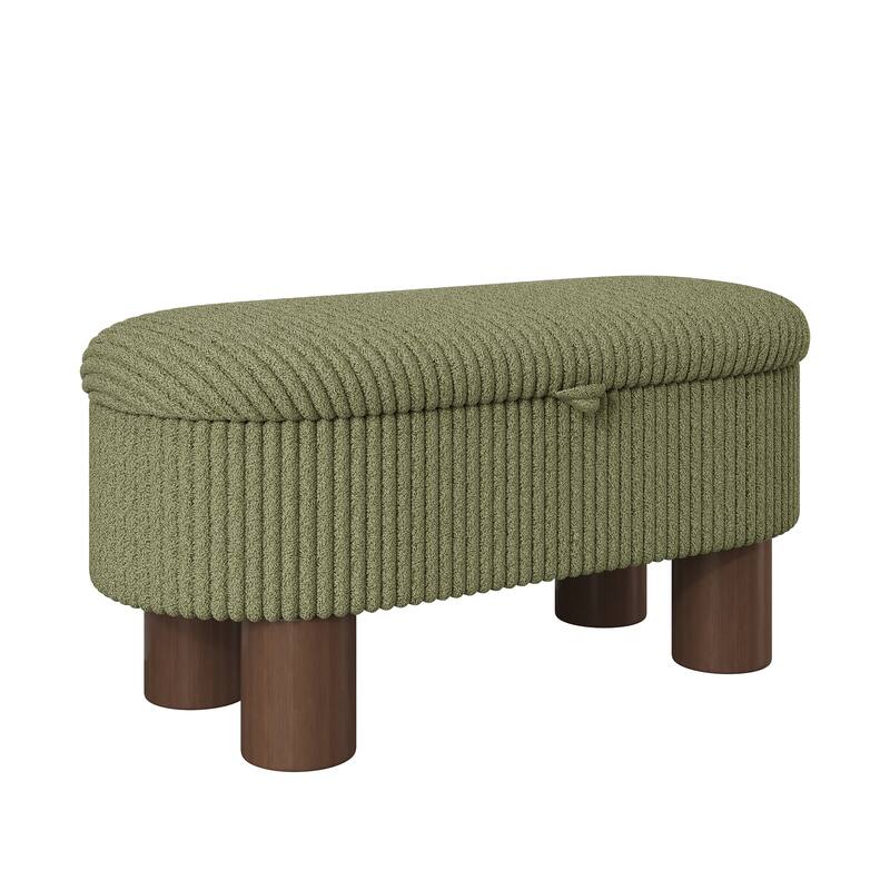 Modern Green Corduroy Storage Ottoman Bench, Great for Shoe Storage in Bedroom & Entryway