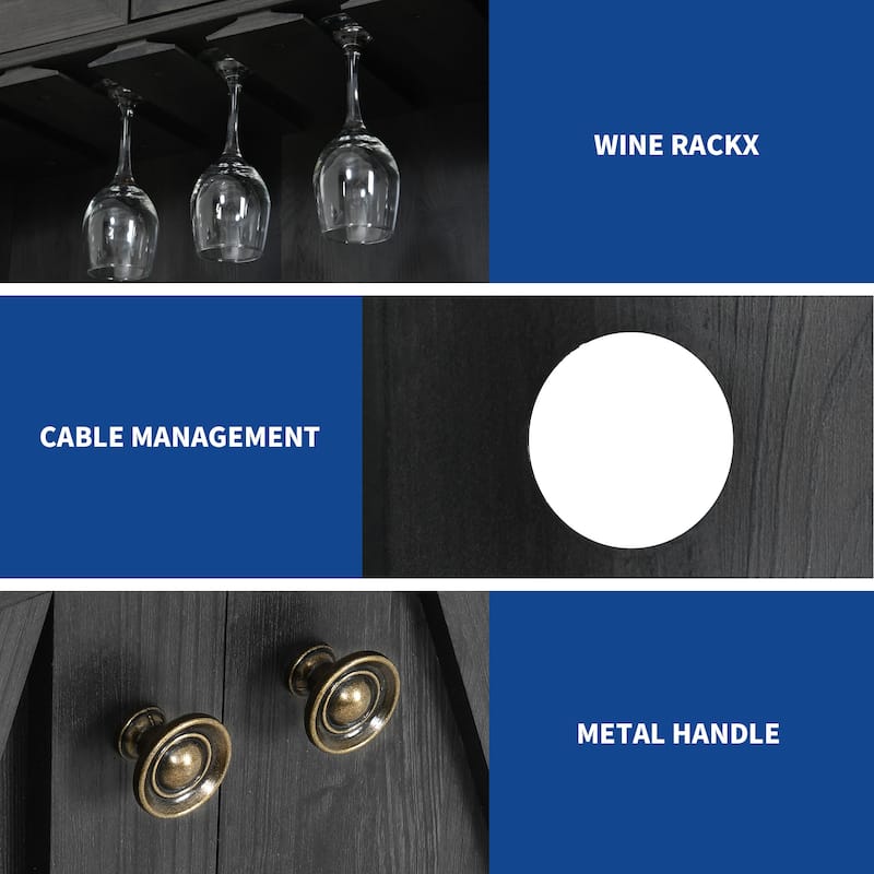 Farmhouse Bar Cabinet for Liquor and Glasses for Dining Room Kitchen Cabinet with Wine Rack