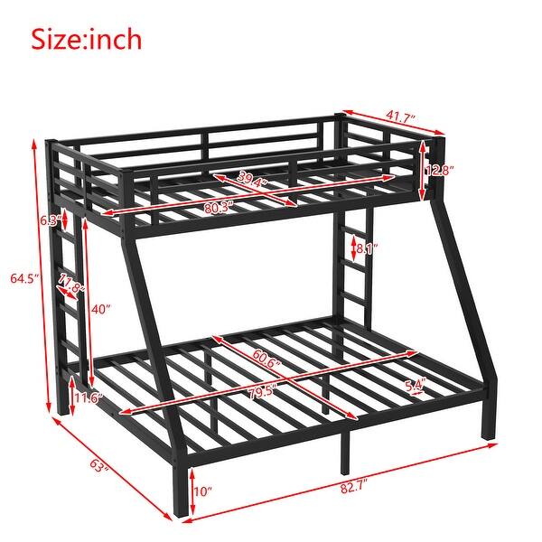 Black Twin XL over Queen Size Metal Bunk Bed with Space-Saving Design and Ladder for Teens