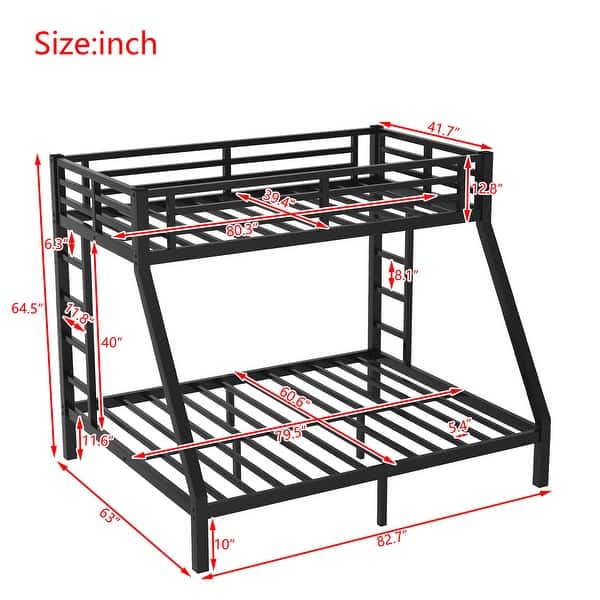 Space-Saving and Noise Reduced Design Bunk Bed for Teens and Adults, Twin XL over Queen, Black