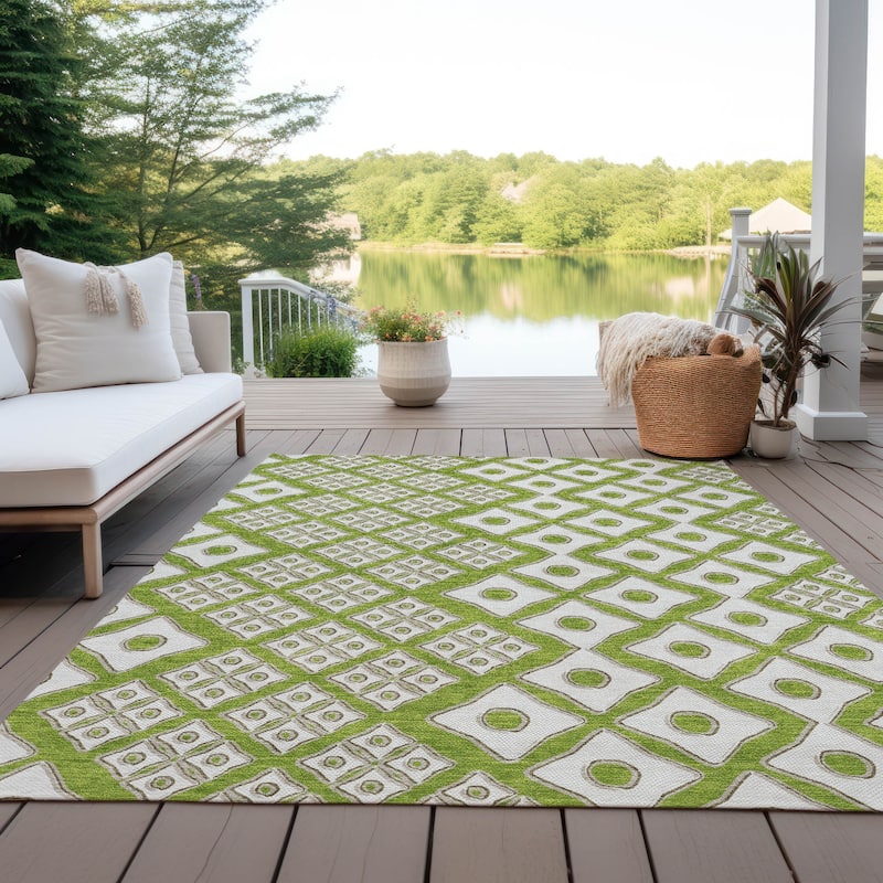 Machine Washable Indoor/ Outdoor Chantille Diamond Geo Rug - Lime - 10' x 14'