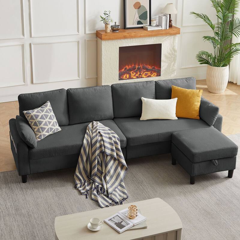 Modular Sectional Sofa Couch L Shaped With Chaise Storage Ottoman and Side Bags For Living Room