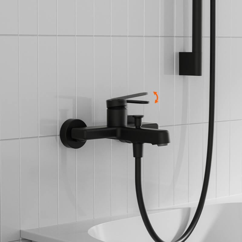 Modland Wall-Mounted Bathtub Faucet with 3-Function Hand Shower, 1.59GPM, Matte Black/Chrome, CUPC Certified