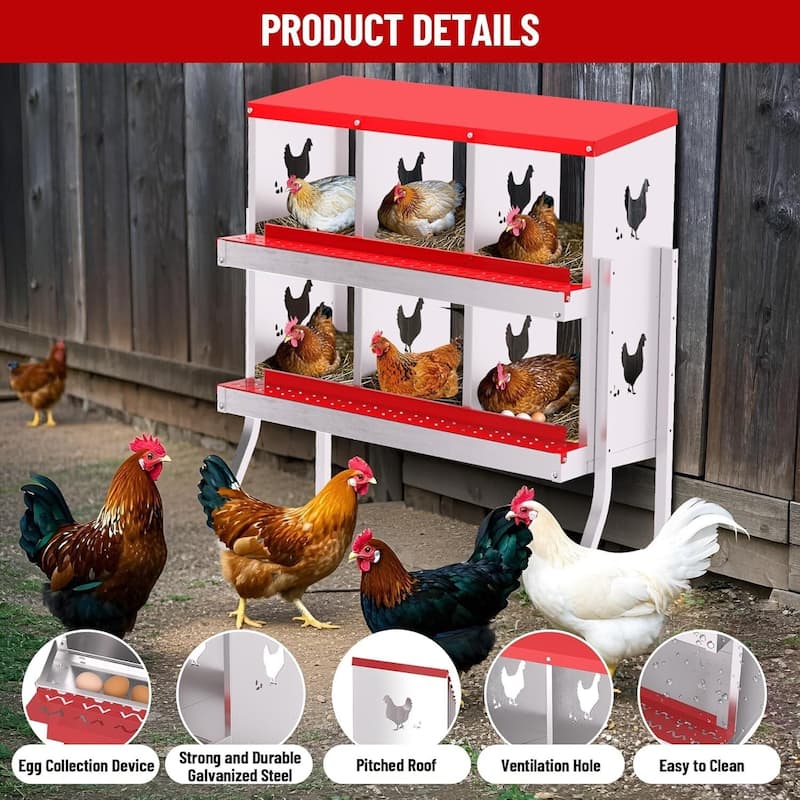 Wall-Mount or Free-Standing Metal Chicken Nesting Box for Hens, Red with Legs