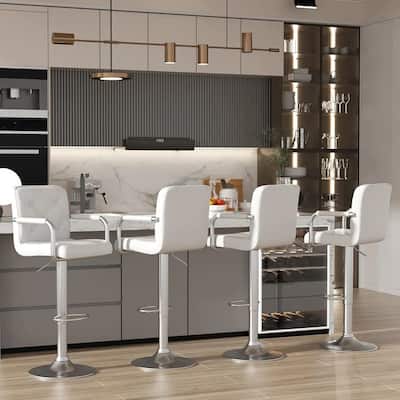 VECELO Height Adjustable Bar Stools Set of 4 Swivel PU Leather Barstool with Back and Arms for Kitchen Island