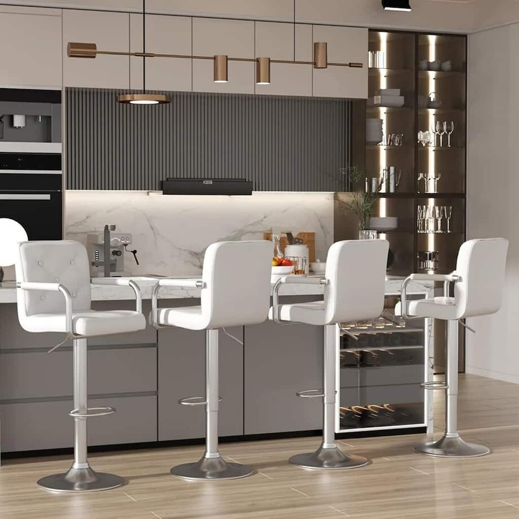 VECELO Height Adjustable Bar Stools Set of 4 Swivel PU Leather Barstool with Back and Arms for Kitchen Island
