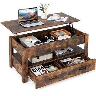 Costway Lift Top Coffee Table with 2 Storage Drawers &Hidden - See Details