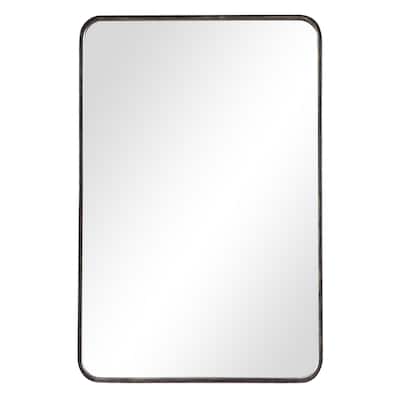 36 Inches Rectangular Metal Wall Mirror with Round Corners, Bronze