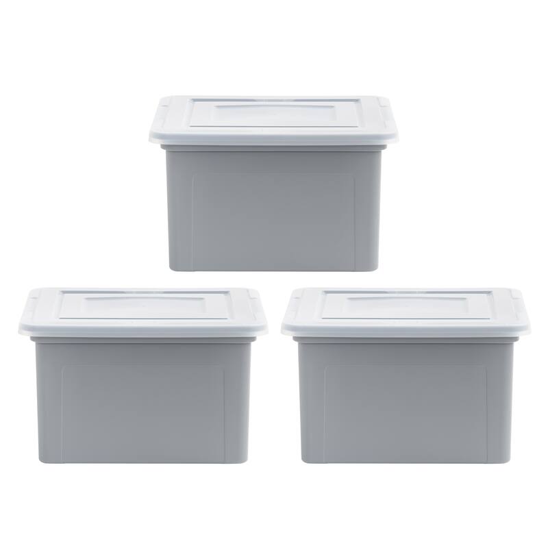 IRIS USA® File Boxes 35 Qt Buckle Lid - Gray - Set of 3