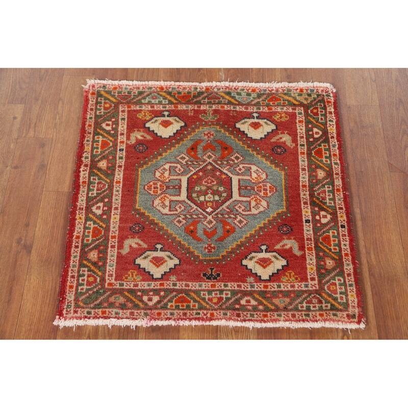 Traditional Shiraz Persian Vintage Square Rug Hand-Knotted Wool Carpet - 2'2" x 2'1"