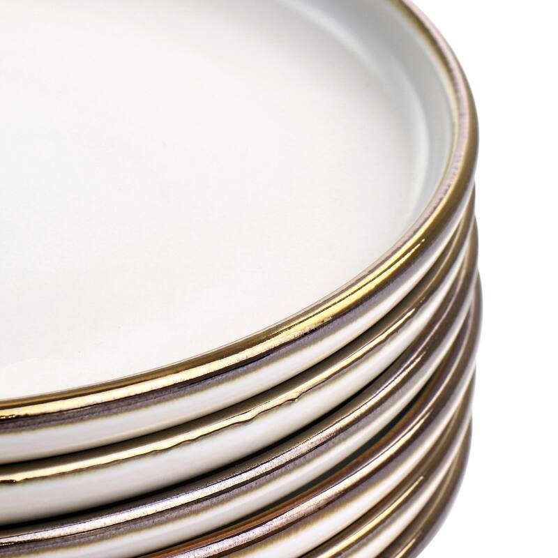 Elama Arthur 6 Piece Stoneware Salad Plate Set in Matte White with Gold Rim - 8 Inches