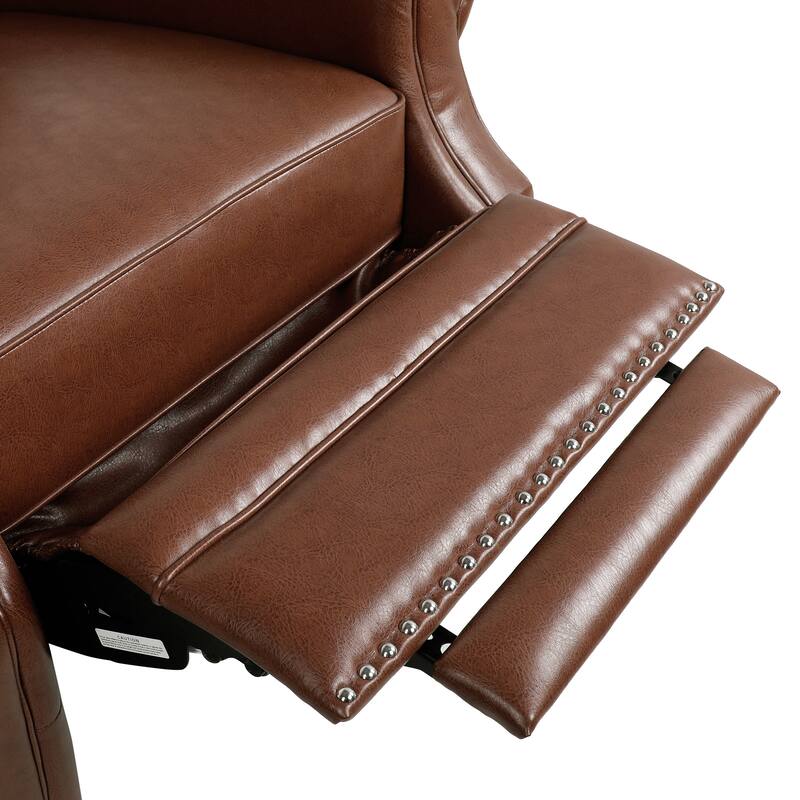 Button Tufted Push-Back Recliner Chair with Nailhead Trim and Rolled Arms