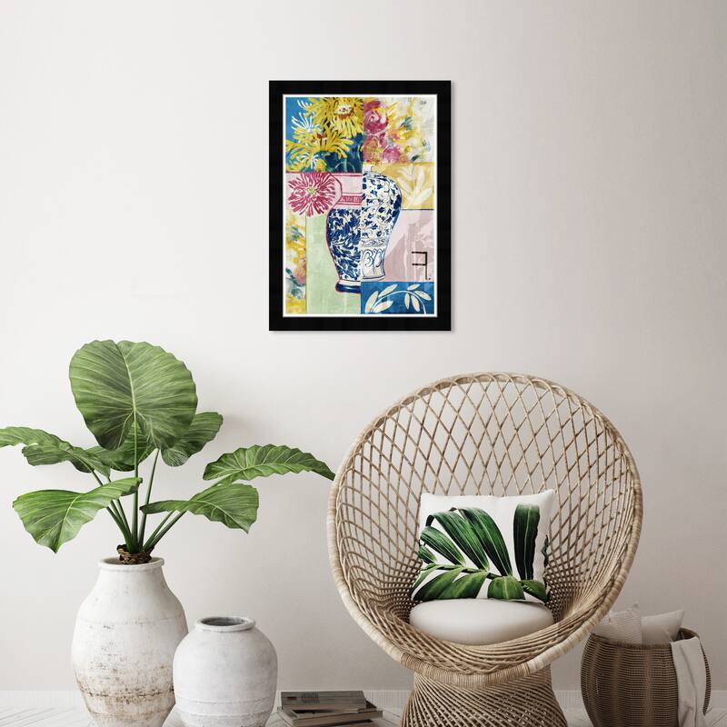 Wynwood Studio Potted Collage Flora Framed Trendy Maximalist Decor 1 Piece Canvas Wall Art