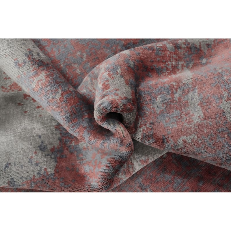 Hand Knotted Oriental Viscose Silk Carpet Modern Pictorial Multi-Colored Abstract Area Rug - 7' 10'' X 5' 6''