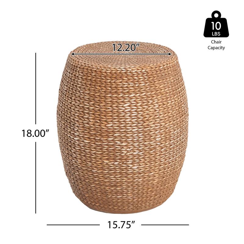 Roomfitters Nydia Outdoor Drum Shaped Side Table with Woven Straw Texture, Weather Resistant MGO, Brown
