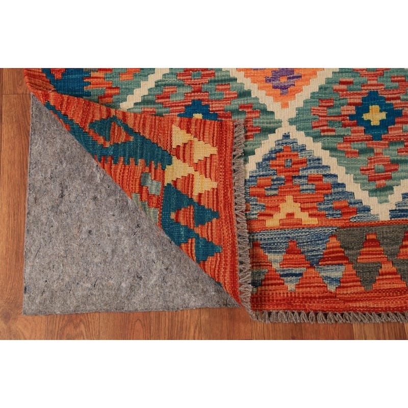 All-Over Trellis Kilim Oriental Area Rug Flatweave Wool Carpet - 8'11" x 9'11"