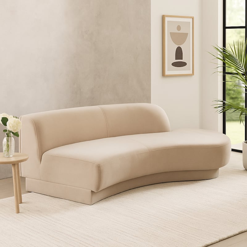 Zema Curved Right Facing Sofa Chaise, Modular Design, Camel Brown Fabric, 84 Inch