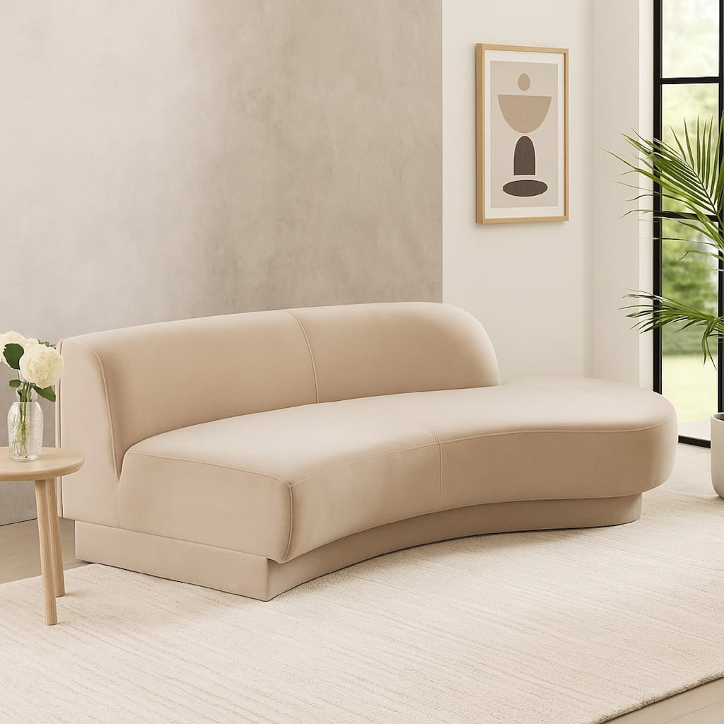 Zema Curved Right Facing Sofa Chaise, Modular Design, Camel Brown Fabric, 84 Inch