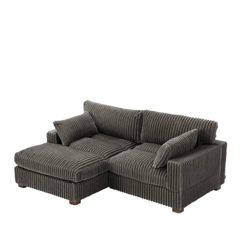 Plush Corduroy Upholstered Modular Sectional Sofa with Chaise