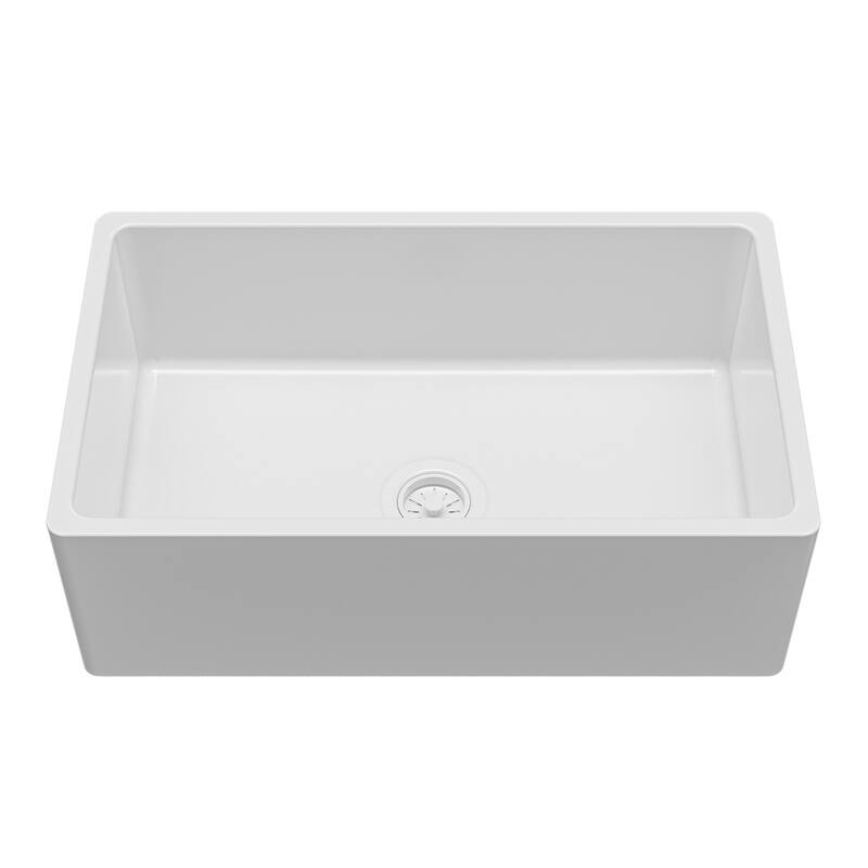 Karran 30" Single Bowl Panel Front Farmhouse Fireclay Kitchen Sink with Reversible Apron Front
