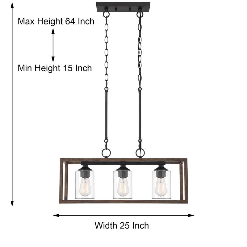 Moulins 3-ight Linear Modern Farmhouse Rectangle Chandelier with UL Certified - 25in