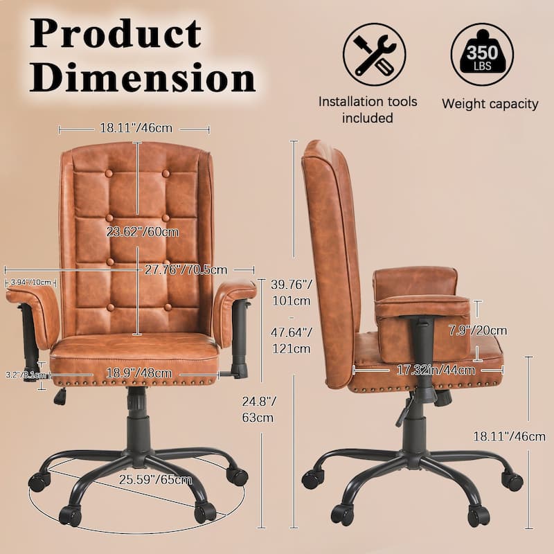 Javlergo Adjustable Home Office Desk Chair Desk Chair Executive Office Chair Computer Chair Ergonomic Mid Back with 360° Swivel