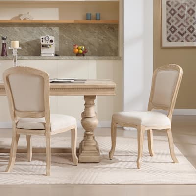 Set of 2 French Country Dining Chairs, Upholstered with Fan-Shaped Back