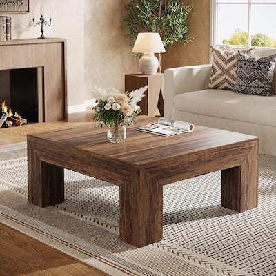 39.4 Inches Square Coffee Table, Farmhouse Wood Accent Center Table