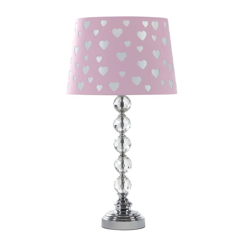 Crystal Table Lamp Orb Stacked Heart Lamp Pink White Shade Dimmable 22"